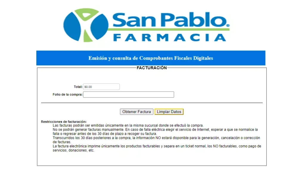 Factura electrónica farmacia san pablo